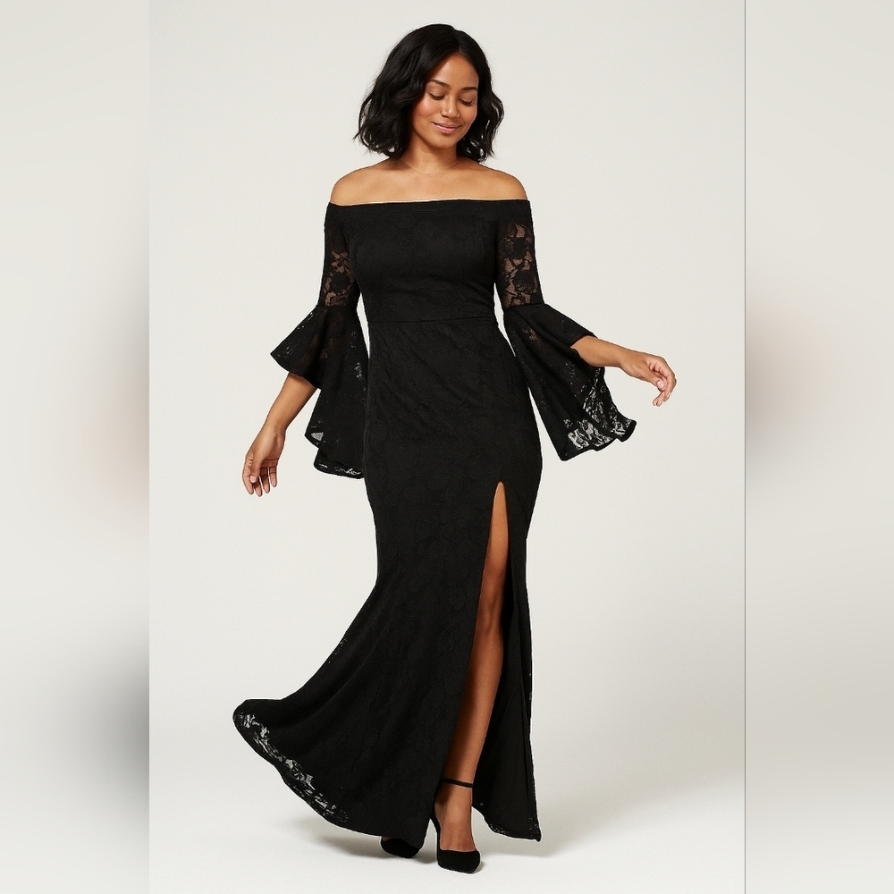 Source Unknown Black Lace Off-Shoulder Dress